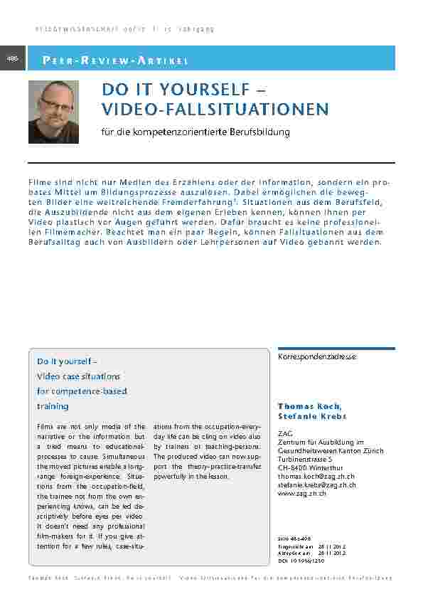 [doc_201314] Do it yourself – Video-Fallsituationen für die kompetenzorientierte Berufsbildung