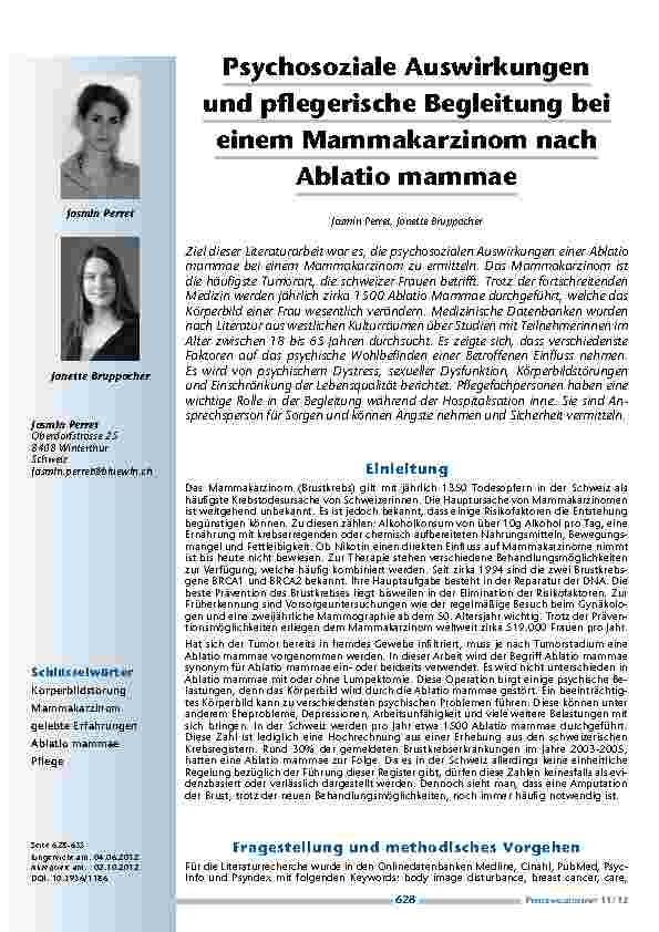 [doc_201263] Psychosoziale Auswirkungen und pflegerische Begleitung bei einem Mammakarzinom nach Ablatio mammae