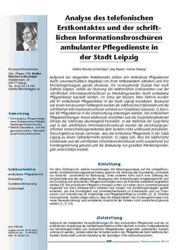 [doc_201249] Analyse des telefonischen Erstkontaktes und der schriftlichen Informationsbroschüren ambulanter Pflegedienste in der Stadt Leipzig
