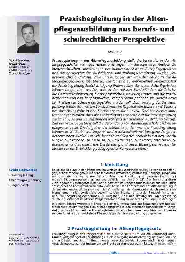 [doc_201239] Praxisbegleitung in der Altenpflegeausbildung aus berufsund schulrechtlicher Perspektive