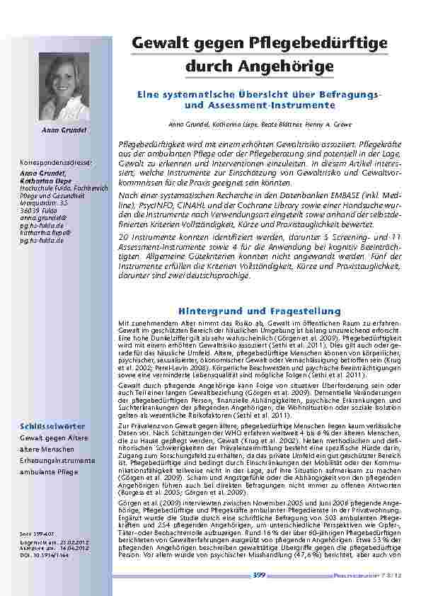 [doc_201238] Gewalt gegen Pflegebedürftige durch Angehörige - Eine systematische Übersicht über Befragungsund Assessment-Instrumente