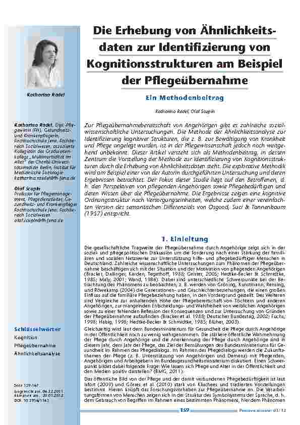 [doc_201213] Die Erhebung von Ähnlichkeitsdaten zur Identifizierung von Kognitionsstrukturen am Beispiel der Pflegeübernahme - Ein Methodenbeitrag