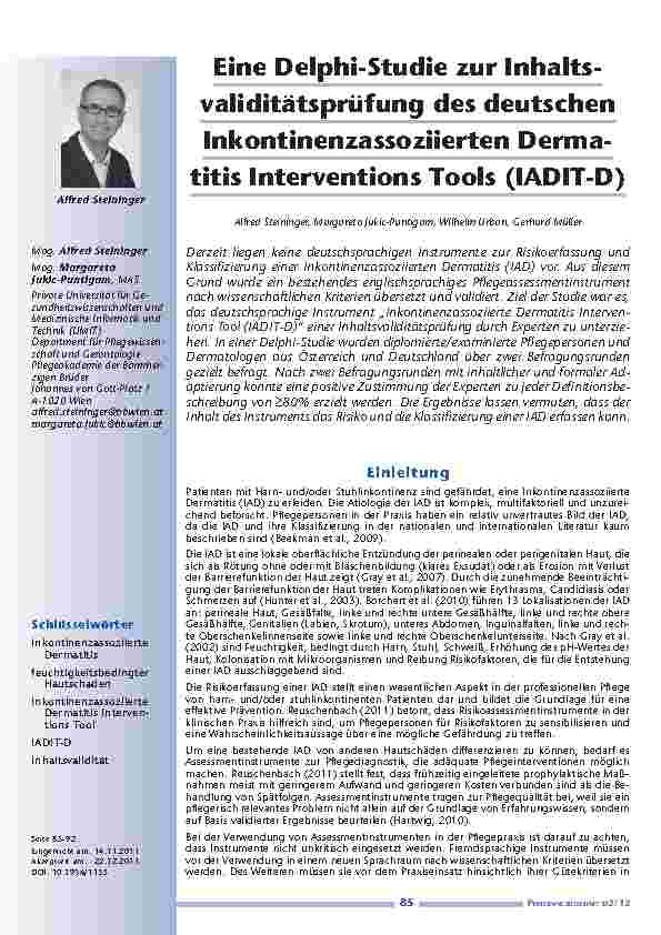 [doc_201204] Eine Delphi-Studie zur Inhaltsvaliditätsprüfung des deutschen Inkontinenzassoziierten Dermatitis Interventions Tools (IADIT-D)