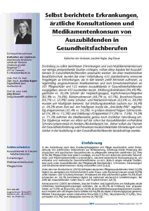 [doc_201189] Selbst berichtete Erkrankungen, ärztliche Konsultationen und Medikamentenkonsum von Auszubildenden in Gesundheitsfachberufen