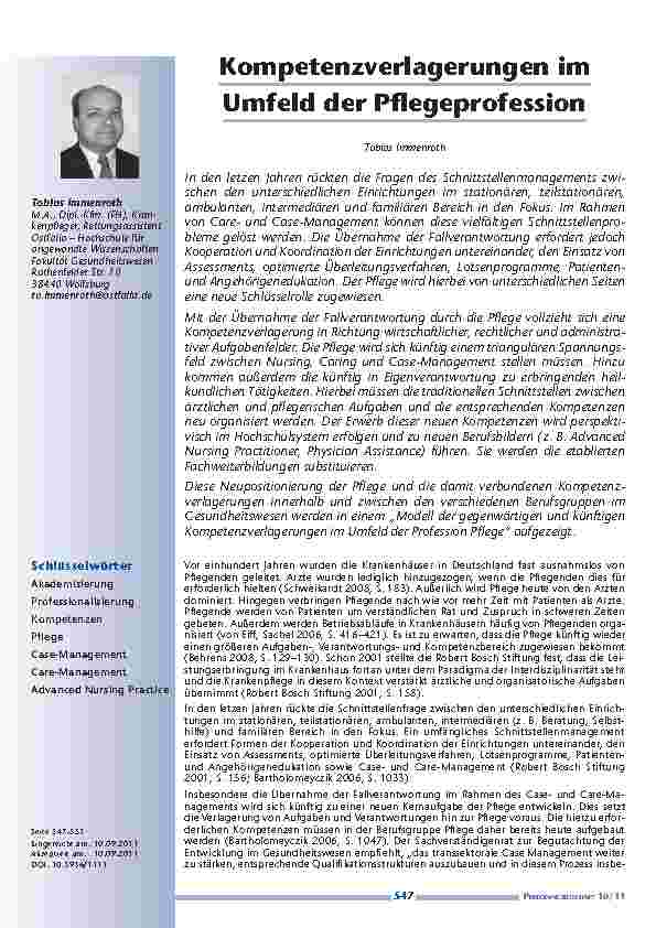 [doc_201176] Kompetenzverlagerungen im Umfeld der Pflegeprofession