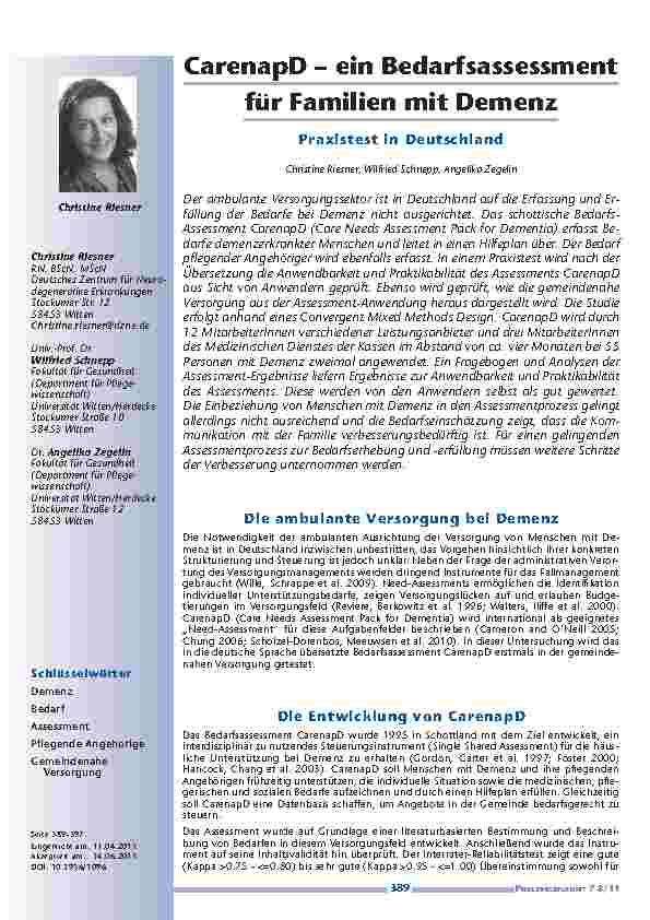 [doc_201158] CarenapD – ein Bedarfsassessment für Familien mit Demenz. Praxistest in Deutschland