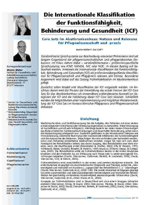 [doc_201149] Die Internationale Klassifikation der Funktionsfähigkeit, Behinderung und Gesundheit (ICF)Core Sets im Akutkrankenhaus: Nutzen und Relevanz für Pflegewissenschaft und -praxis