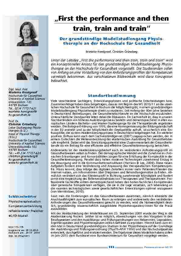 [doc_201131] „First the performance and then train, train and train“. Der grundständige Modellstudiengang Physiotherapie an der Hochschule für Gesundheit