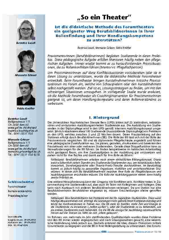 [doc_201116] „So ein Theater“ – Ist die didaktische Methode des Forumtheaters ein geeigneter Weg BerufsbildnerInnen in ihrer Rollenfindung und ihrer Handlungskompetenz zu unterstützen?