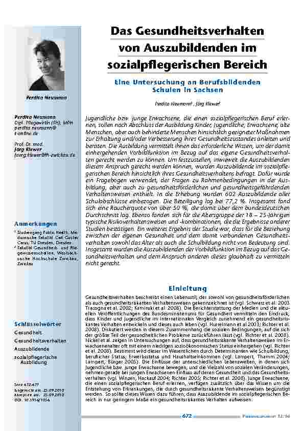 [doc_201114] Das Gesundheitsverhalten von Auszubildenden im sozialpflegerischen Bereich – Eine Untersuchung an Berufsbildenden Schulen in Sachsen