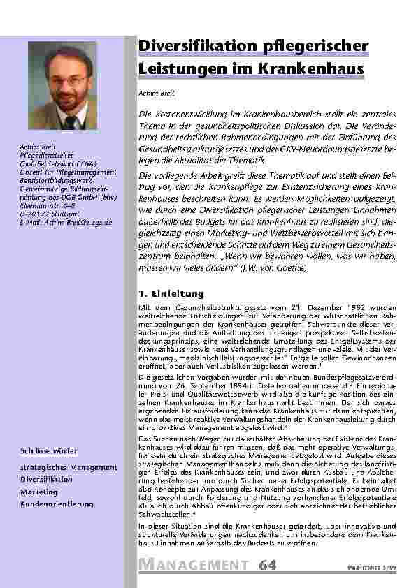 [doc_201089] Diversifikation pflegerischer Leistungen im Krankenhaus