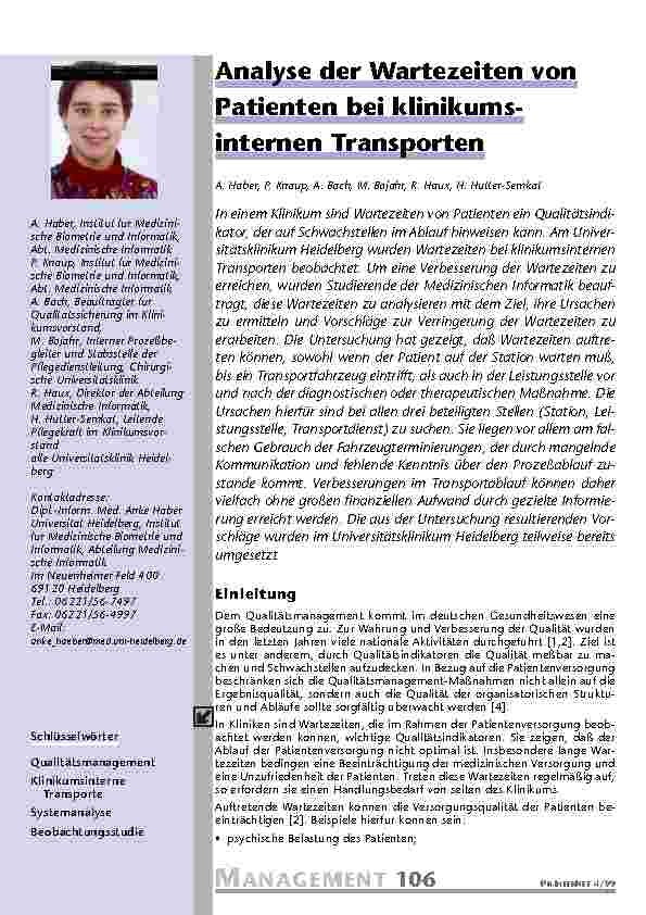 [doc_201077] Analyse der Wartezeiten von Patienten bei klinikums-internen Transporten
