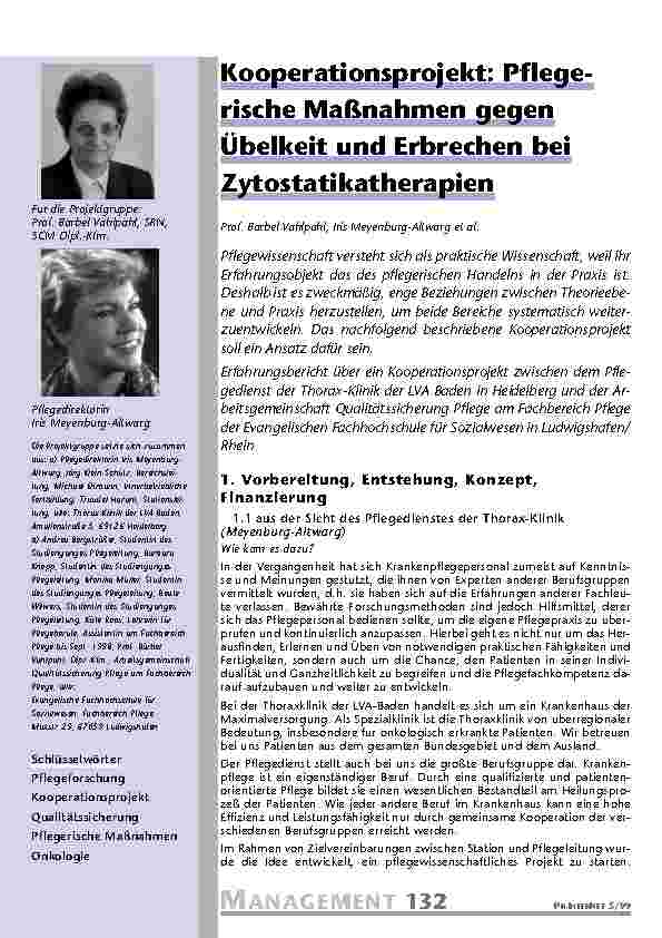 [doc_201071] Kooperationsprojekt: Pflege-rische Maßnahmen gegen Übelkeit und Erbrechen bei Zytostatikatherapien