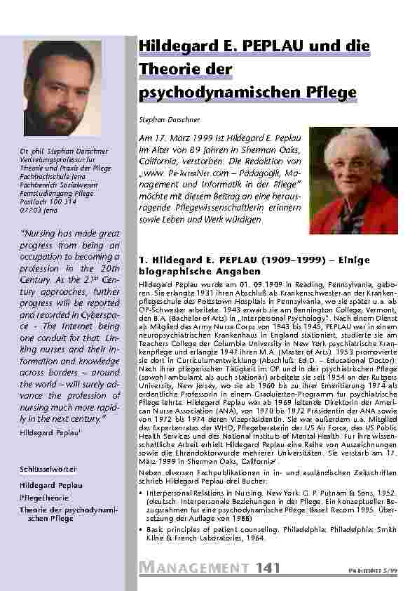 [doc_201068] Hildegard E. PEPLAU und die Theorie der psychodynamischen Pflege