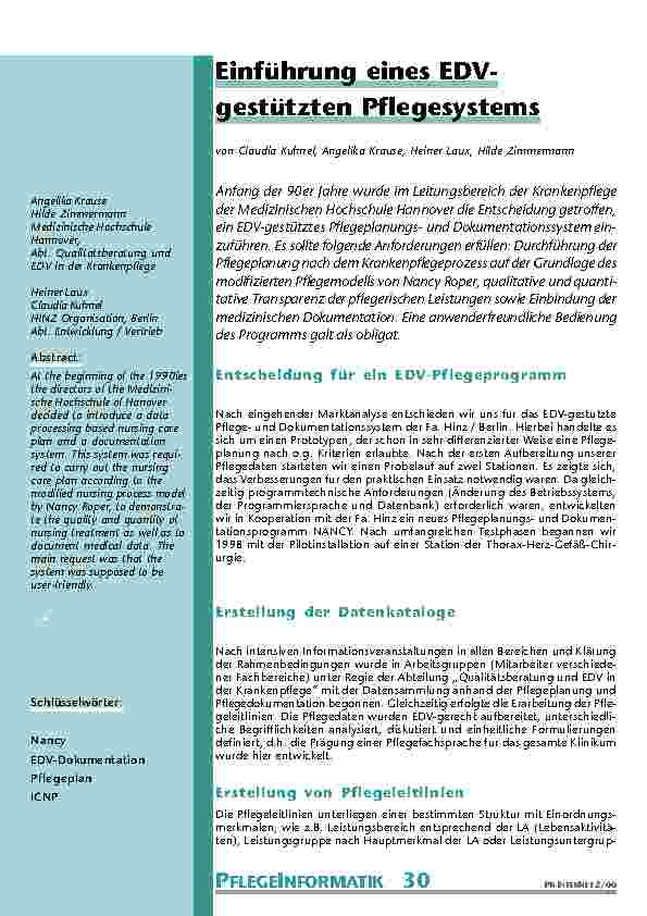 [doc_201005] Einführung eines EDV-gestützten Pflegesystems