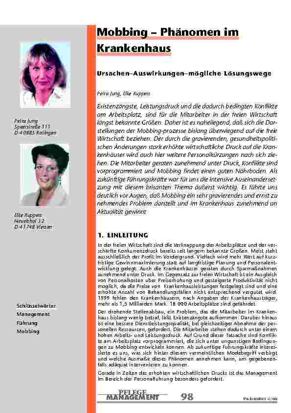 [doc_200990] Mobbing – Phänomen im Krankenhaus