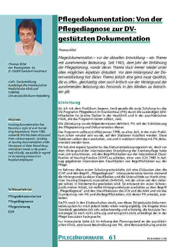 [doc_200988] Pflegedokumentation: Von der Pflegediagnose zur DV-gestützten Dokumentation