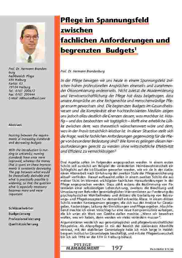 [doc_200966] Pflege im Spannungsfeld zwischen fachlichen Anforderungen und begrenzten Budgets