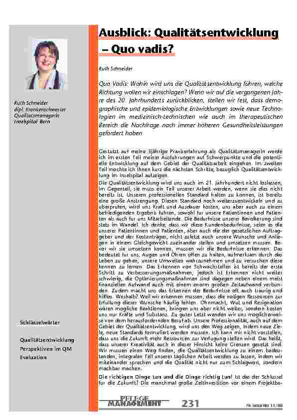[doc_200950] Ausblick: Qualitätsentwicklung – Quo vadis?
