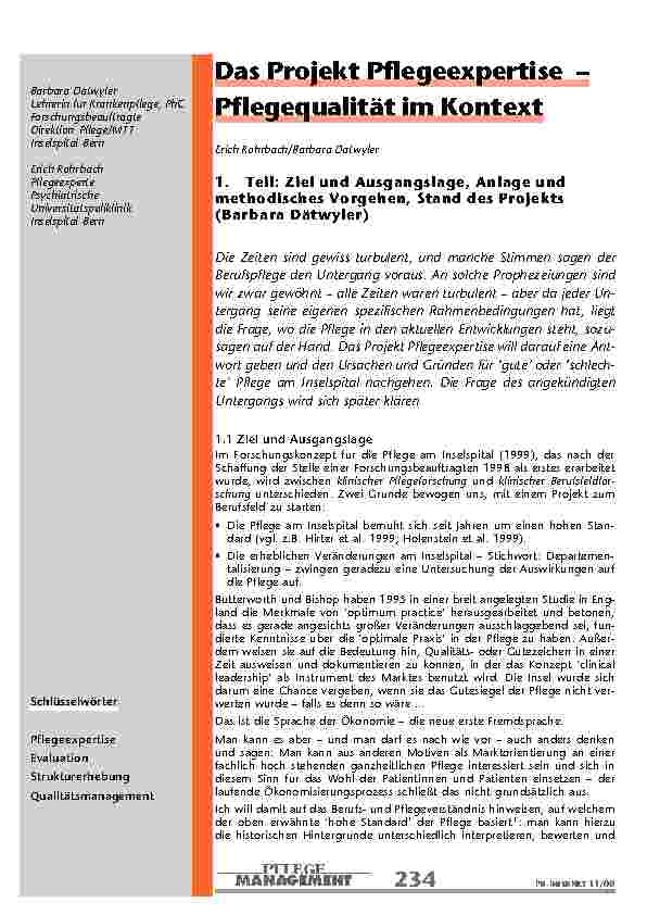 [doc_200949] Das Projekt Pflegeexpertise – Pflegequalität im Kontext Das Projekt Pflegeexpertise – Pflegequalität im Kontext