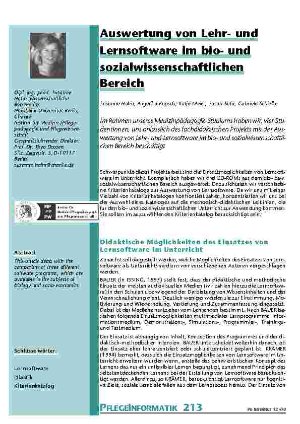 [doc_200941] Auswertung von Lehrund Lernsoftware im biound sozialwissenschaftlichen Bereich