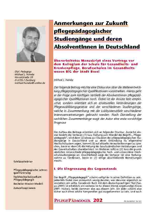 [doc_200886] Anmerkungen zur Zukunft pflegepädagogischer Studiengänge und deren AbsolventInnen in Deutschland