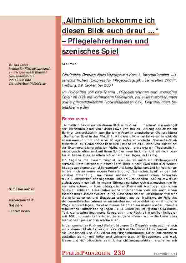 [doc_200872] "Allmählich bekomme ich diesen Blick auch drauf ..." - PflegelehrerInnen und szenisches Spiel