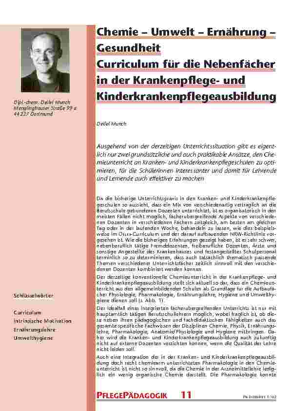 [doc_200860] Chemie – Umwelt – Ernährung – Gesundheit: Curriculum für die Nebenfächer in der Krankenpflegeund Kinderkrankenpflegeausbildung