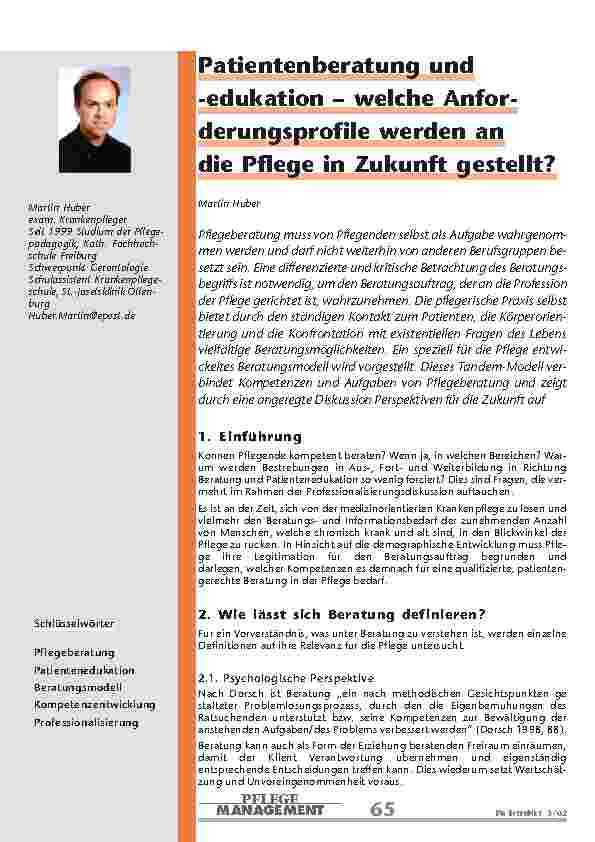 [doc_200844] Patientenberatung und -edukation – welche Anforderungsprofile werden an die Pflege in Zukunft gestellt?