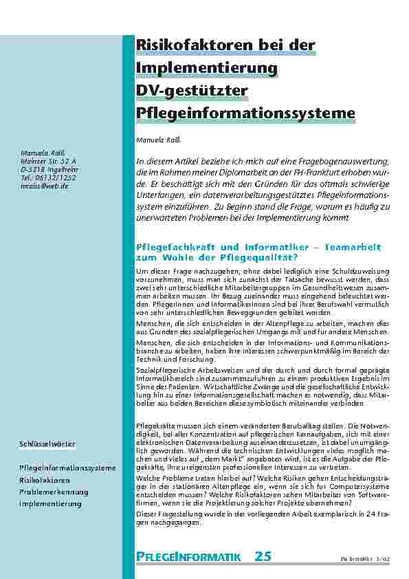 [doc_200841] Risikofaktoren bei der Implementierung DV-gestützter Pflegeinformationssysteme