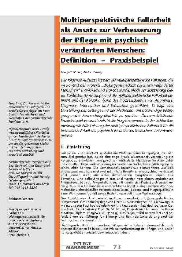 [doc_200839] Multiperspektivische Fallarbeit als Ansatz zur Verbesserung der Pflege mit psychisch veränderten Menschen: Definition – Praxisbeispiel