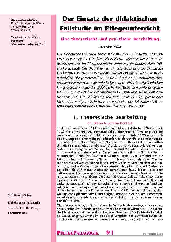 [doc_200833] Der Einsatz der didaktischen Fallstudie im Pflegeunterricht