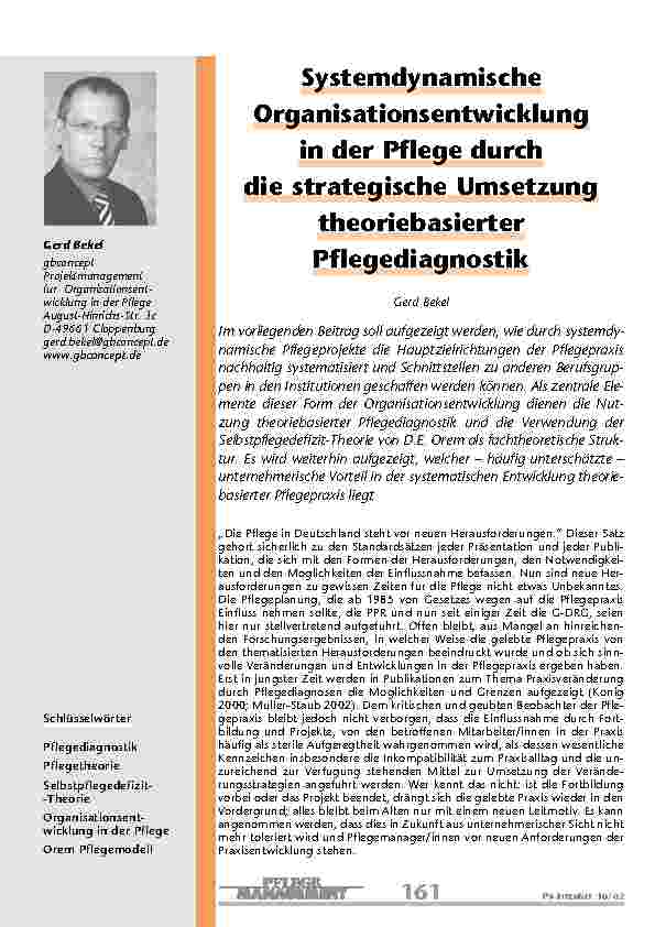 [doc_200799] Systemdynamische Organisationsentwicklung in der Pflege durch die strategische Umsetzung theoriebasierter Pflegediagnostik
