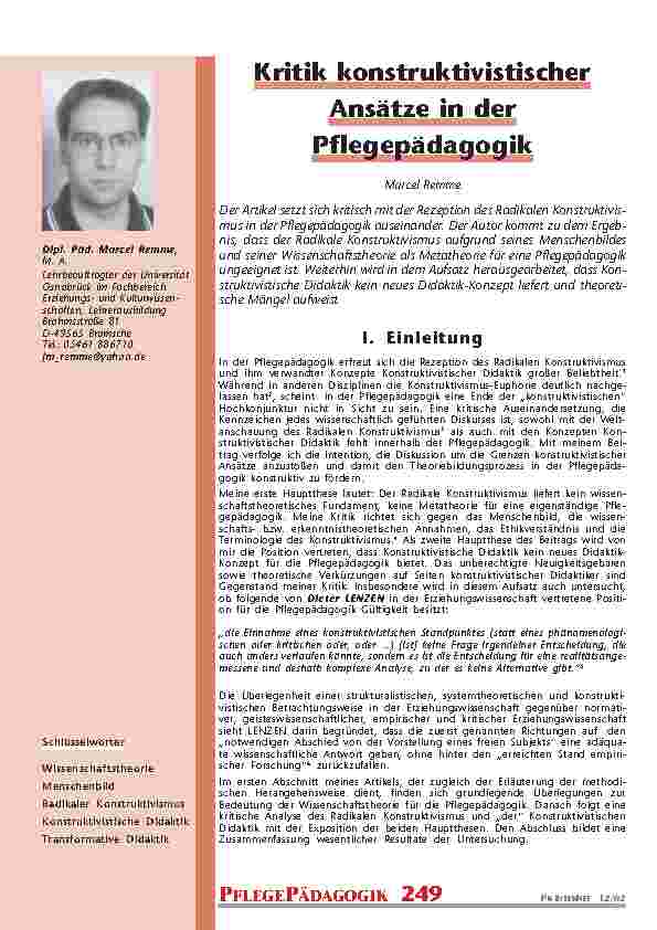 [doc_200780] Kritik konstruktivistischer Ansätze in der Pflegepädagogik