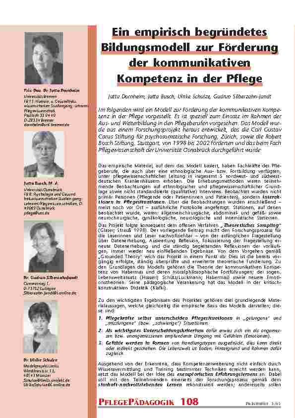 [doc_200760] Ein empirisch begründetesBildungsmodell zur Förderungder kommunikativenKompetenz in der Pflege