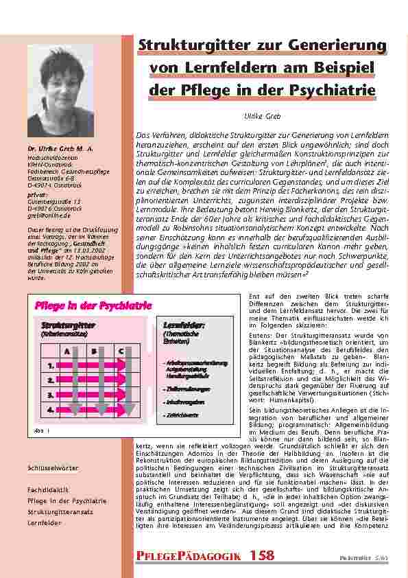 [doc_200742] Strukturgitter zur Generierungvon Lernfeldern am Beispielder Pflege in der Psychiatrie