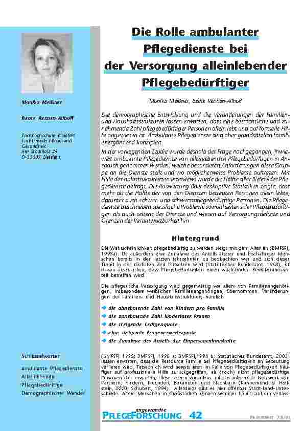 [doc_200725] Die Rolle ambulanterPflegedienste beider Versorgung alleinlebenderPflegebedürftiger