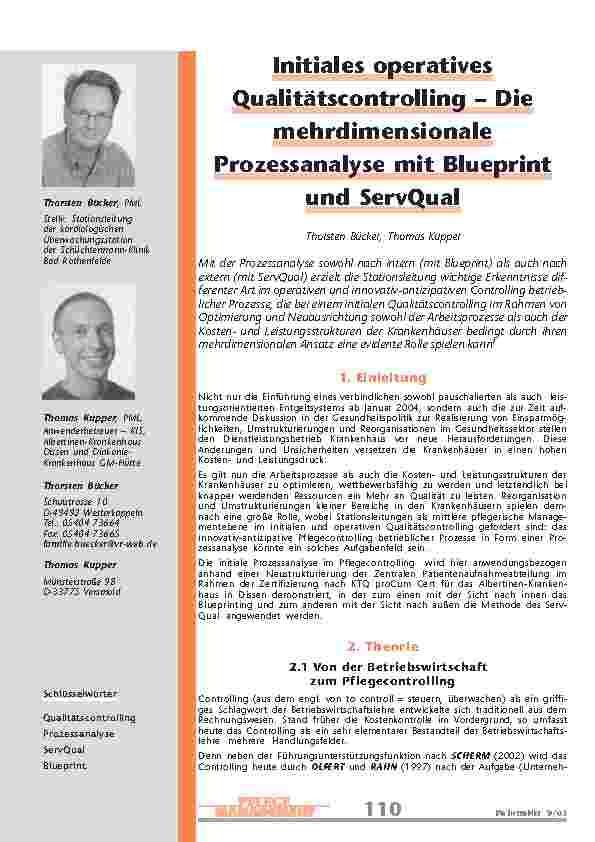 [doc_200722] Initiales operativesQualitätscontrolling – DiemehrdimensionaleProzessanalyse mit Blueprintund ServQual