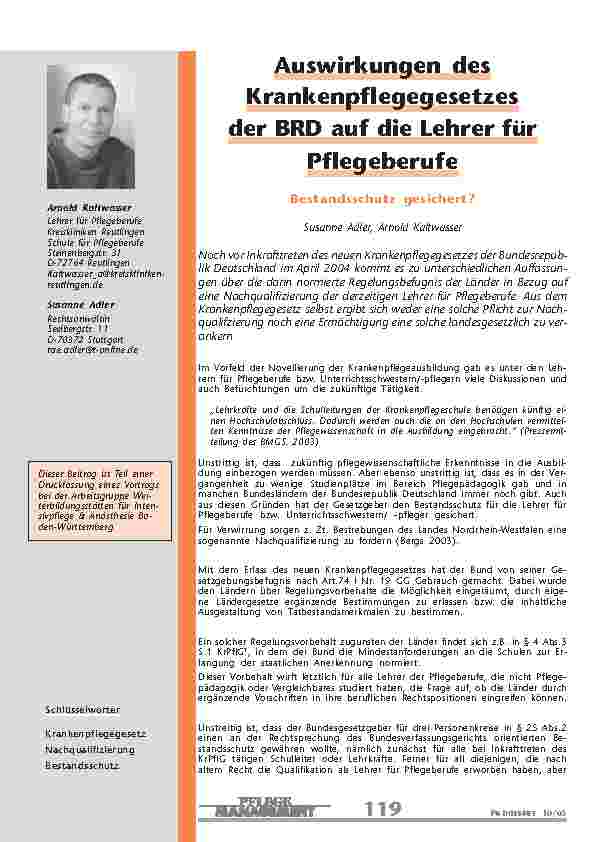 [doc_200714] Auswirkungen desKrankenpflegegesetzesder BRD auf die Lehrer fürPflegeberufe