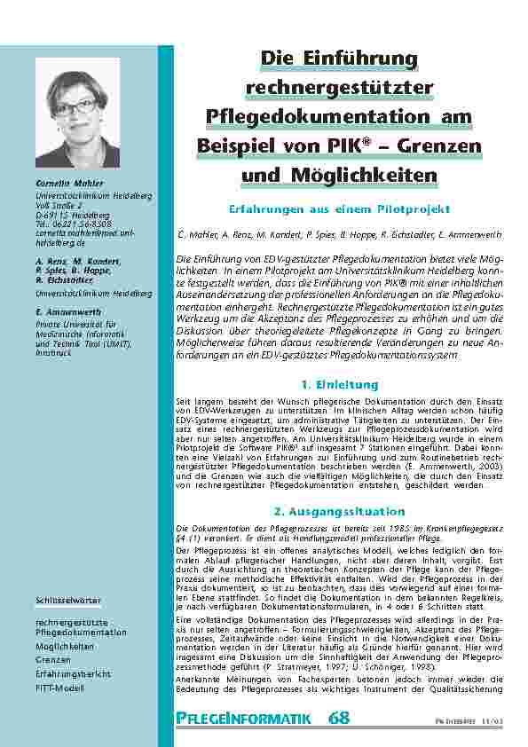 [doc_200706] Die EinführungrechnergestützterPflegedokumentation amBeispiel von PIK® – Grenzenund Möglichkeiten