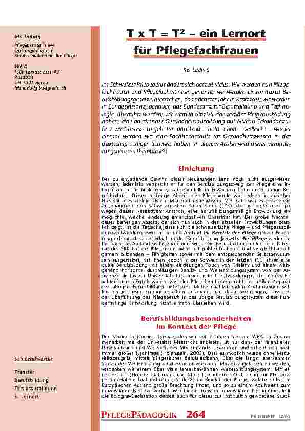 [doc_200698] T x T = T² – ein Lernortfür Pflegefachfrauen