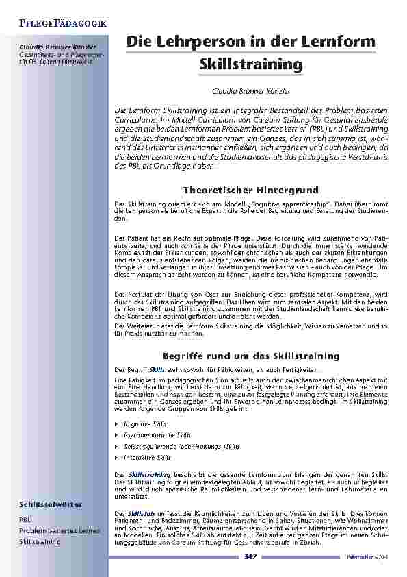 [doc_200644] Die Lehrperson in der LernformSkillstraining