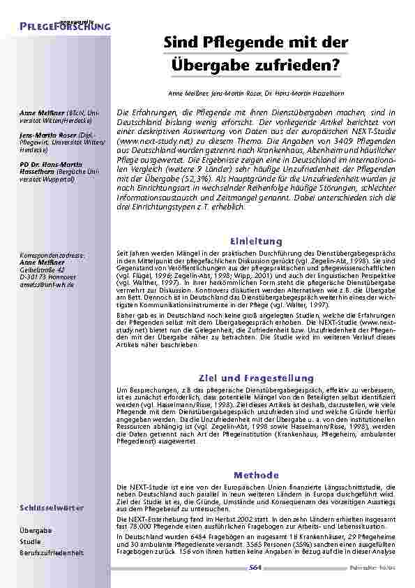 [doc_200622] Sind Pflegende mit derÜbergabe zufrieden?
