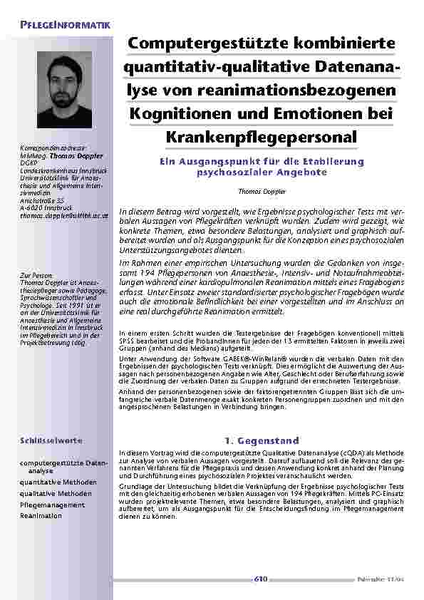 [doc_200614] Computergestützte kombiniertequantitativ-qualitative Datenanalyse von reanimationsbezogenenKognitionen und Emotionen beiKrankenpflegepersonal