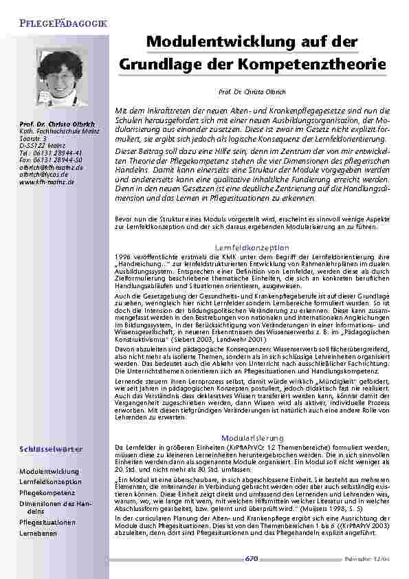 [doc_200606] Modulentwicklung auf derGrundlage der Kompetenztheorie