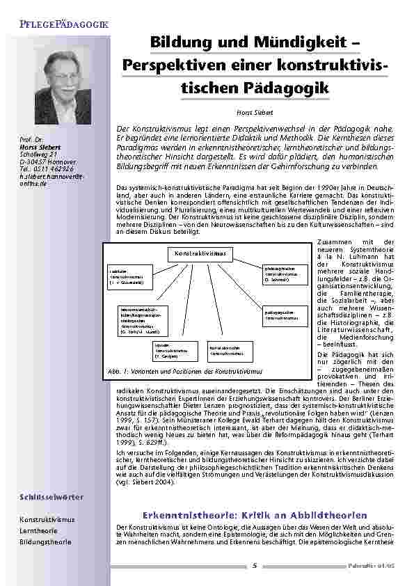 [doc_200600] Bildung und Mündigkeit –Perspektiven einer konstruktivistischenPädagogik