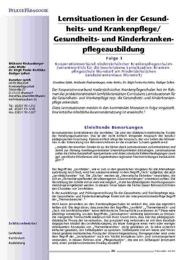 [doc_200588] Lernsituationen in der Gesundheits-und Krankenpflege/Gesundheitsund Kinderkrankenpflegeausbildung
