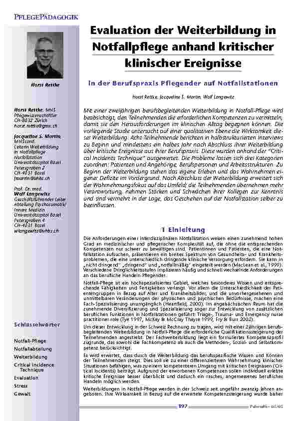 [doc_200574] Evaluation der Weiterbildung inNotfallpflege anhand kritischerklinischer Ereignisse