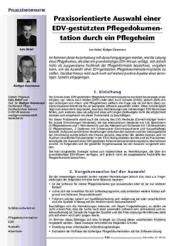 [doc_200548] Praxisorientierte Auswahl einerEDV-gestützten Pflegedokumentation durch ein Pflegeheim
