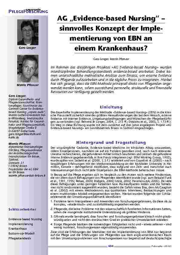 [doc_200541] AG „Evidence-based Nursing“ – sinnvolles Konzept der Implementierung von EBN an einem Krankenhaus?